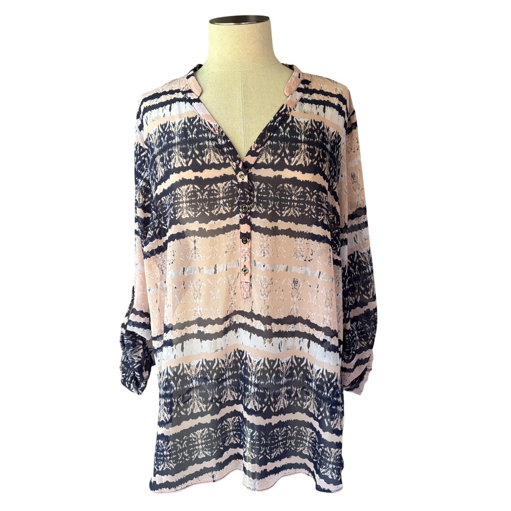 Philosophy Woman 2X Paisley Medallion Tunic Top 3/4 Sleeve Boho Plus Size NWT